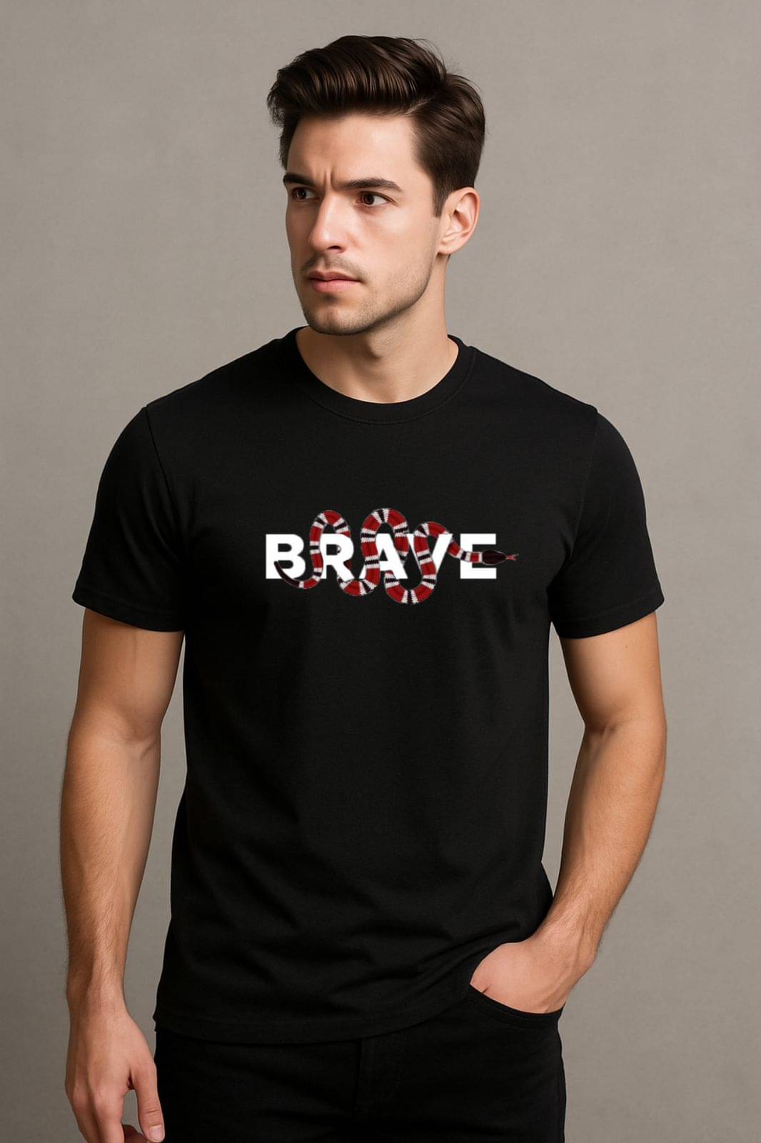     			KA Men 100% Cotton Regular Fit Printed T-Shirt ( Black )
