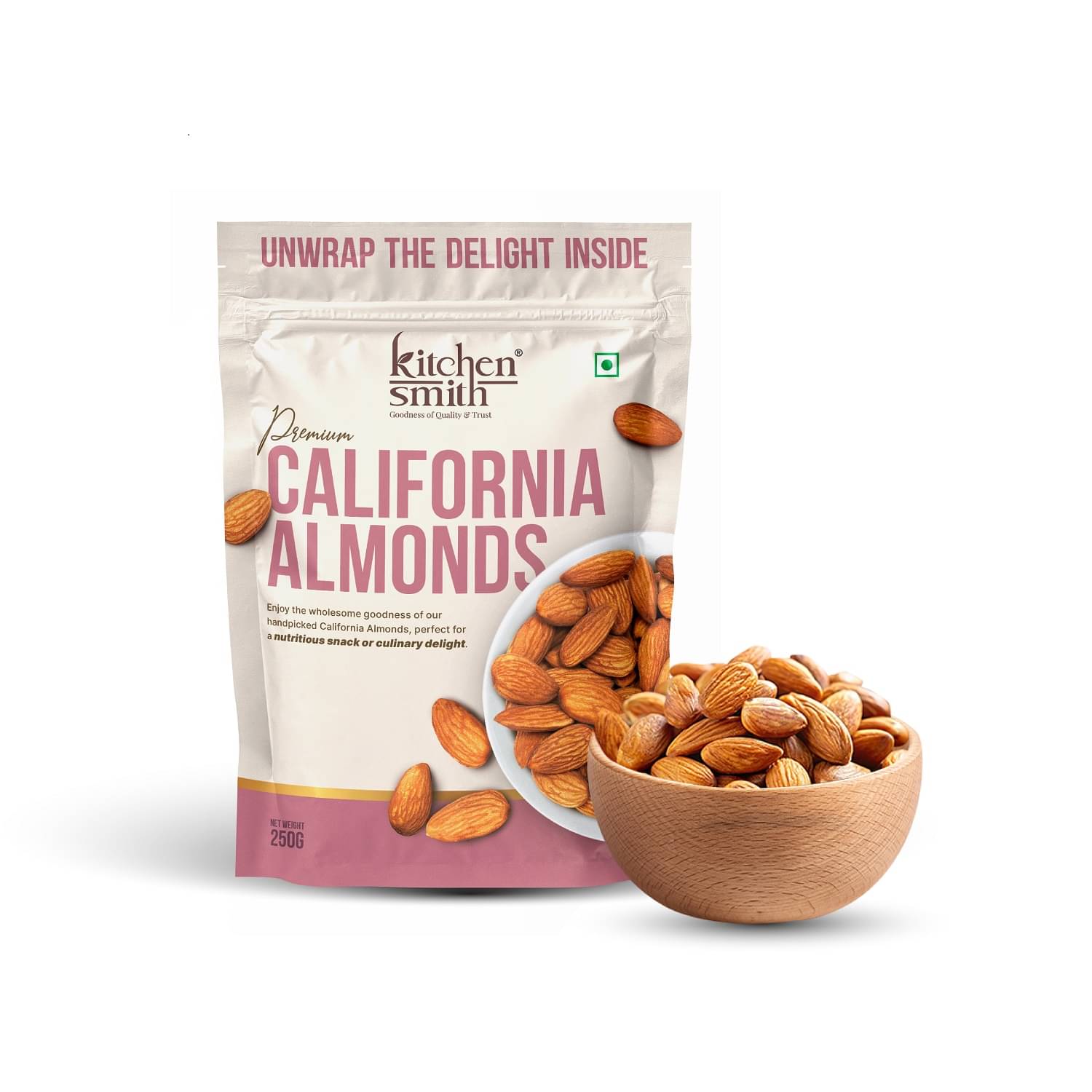     			KITCHENSMITH Jumbo California Almond Crunchy Naturally Sweet 250gm (Pack of 1)
