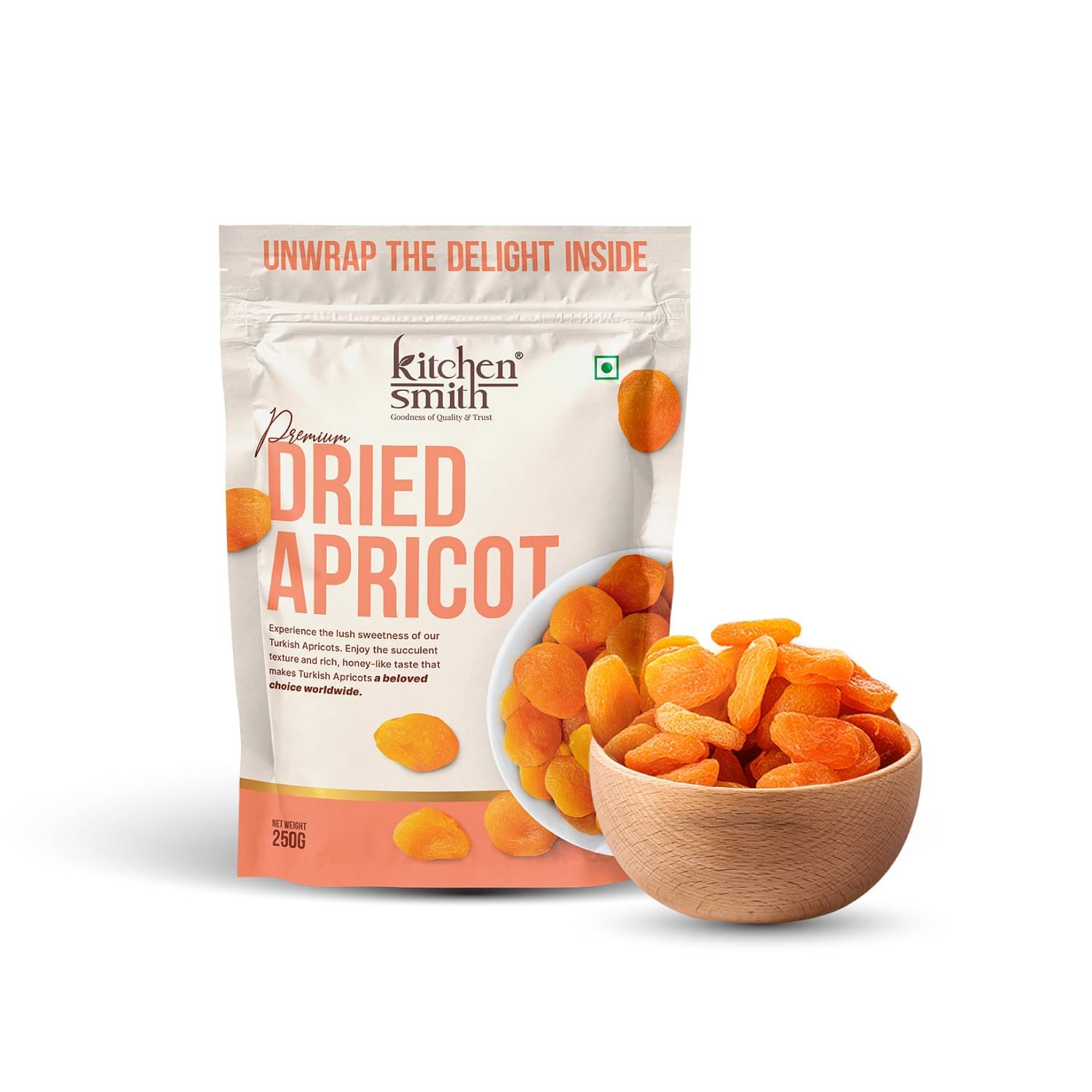     			KITCHENSMITH Apricot Jardalu Sweet & Tangy Dry Fruits Pack 250gm (Pack of 1)
