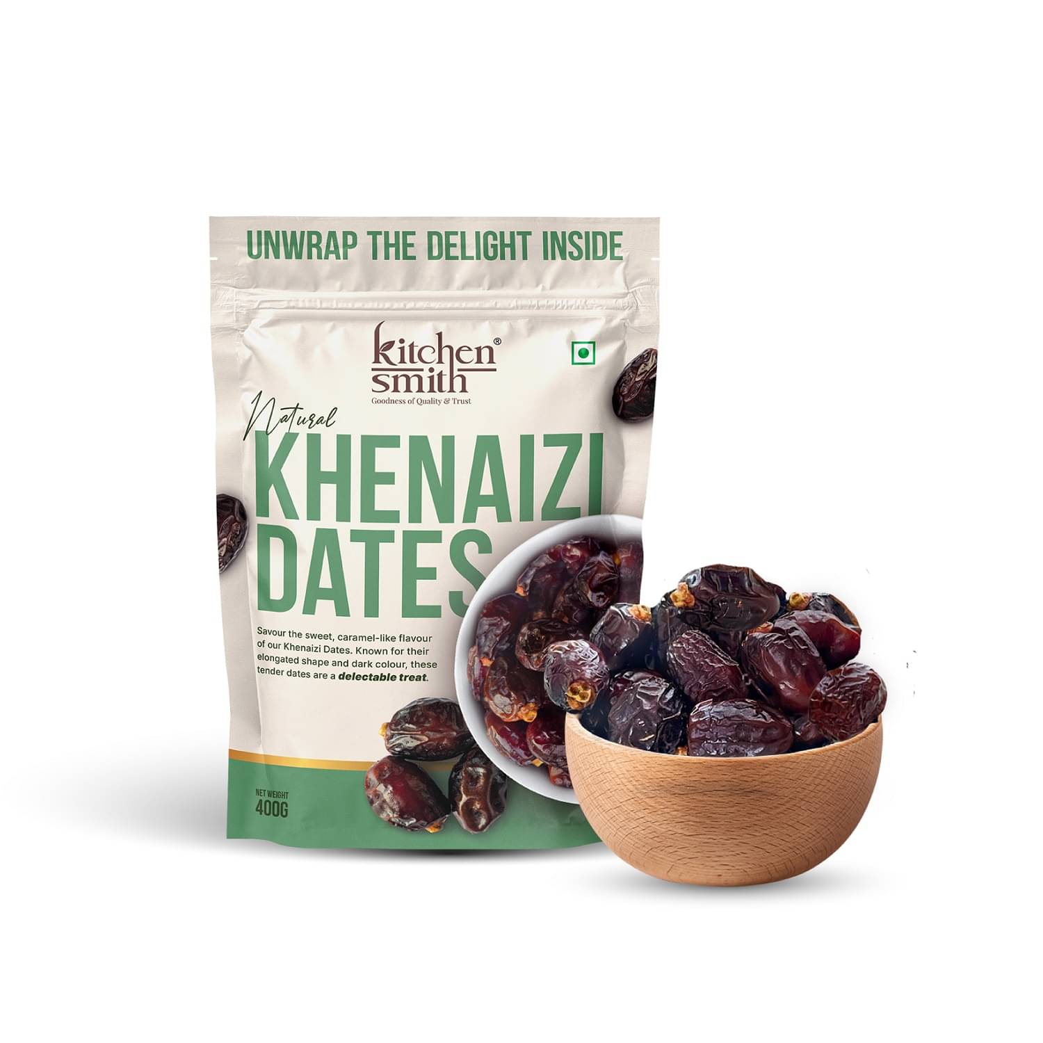     			KITCHENSMITH Khenaizi Fresh Dates High in Fibre 400gm (Pack of 1)