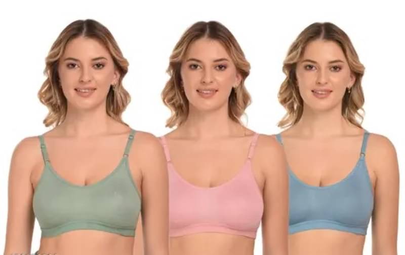     			Kiran Enterprises Blue,Pink,Green Cotton Non Padded Women's Sports Bra ( Pack of 3 )