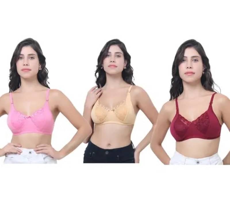 Kiran Enterprises Pack of 3 Net Non Padded Everyday Bra For Women ( Pink,Gold,Maroon )     			Kiran Enterprises Pack of 3 Net Non Padded Everyday Bra For Women ( Pink,Gold,Maroon )
