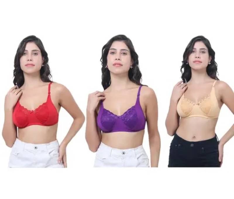 Kiran Enterprises Pack of 3 Net Non Padded Everyday Bra For Women ( Red,Gold,Purple ) Kiran Enterprises Pack of 3 Net Non Padded Everyday Bra For Women ( Red,Gold,Purple )