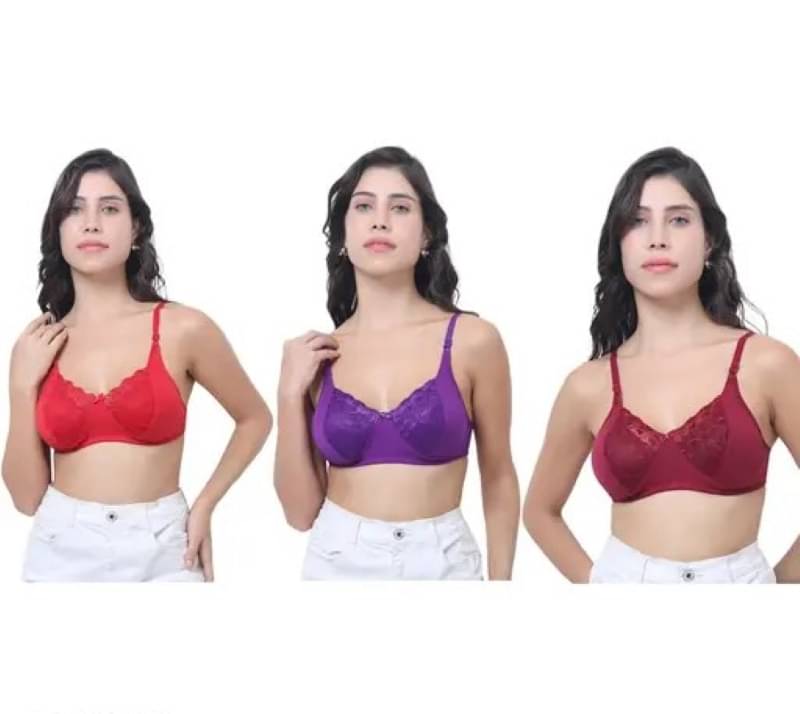    			Kiran Enterprises Pack of 3 Net Non Padded Everyday Bra For Women ( Maroon,Red,Purple )