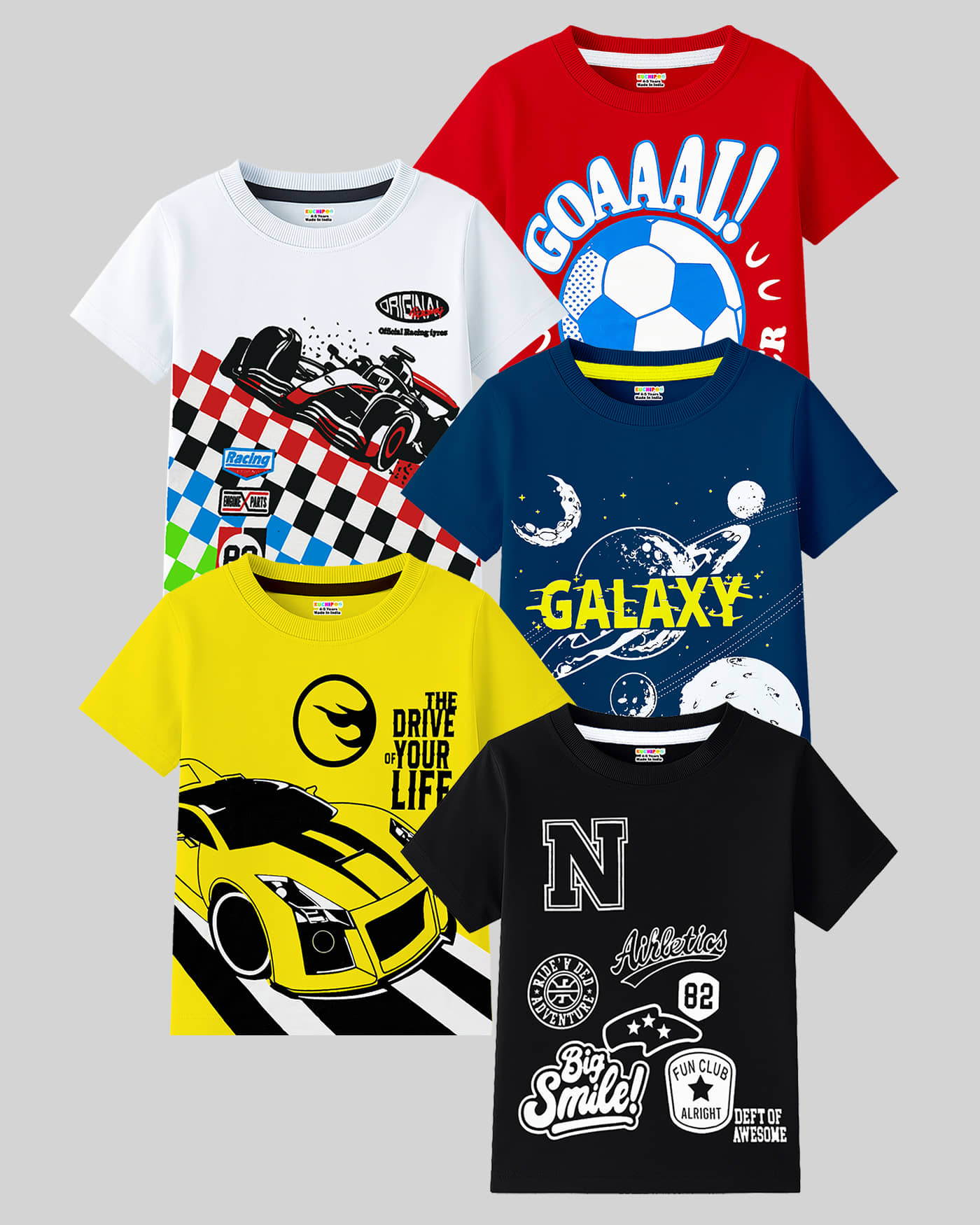 Kuchipoo Pack of 5 Boys Cotton Blend T-Shirt ( Multicolor7 )