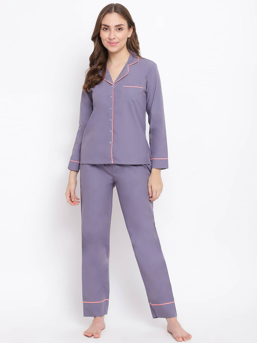     			La Intimo Grey Cotton Women's Nightwear Nightsuit Sets ( Pack of 1 )