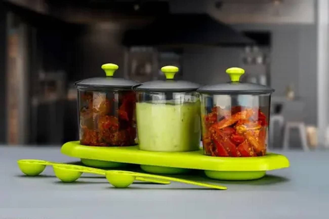    			Laserbot Achaar Container Plastic Green Pickle Container ( Set of 1 )
