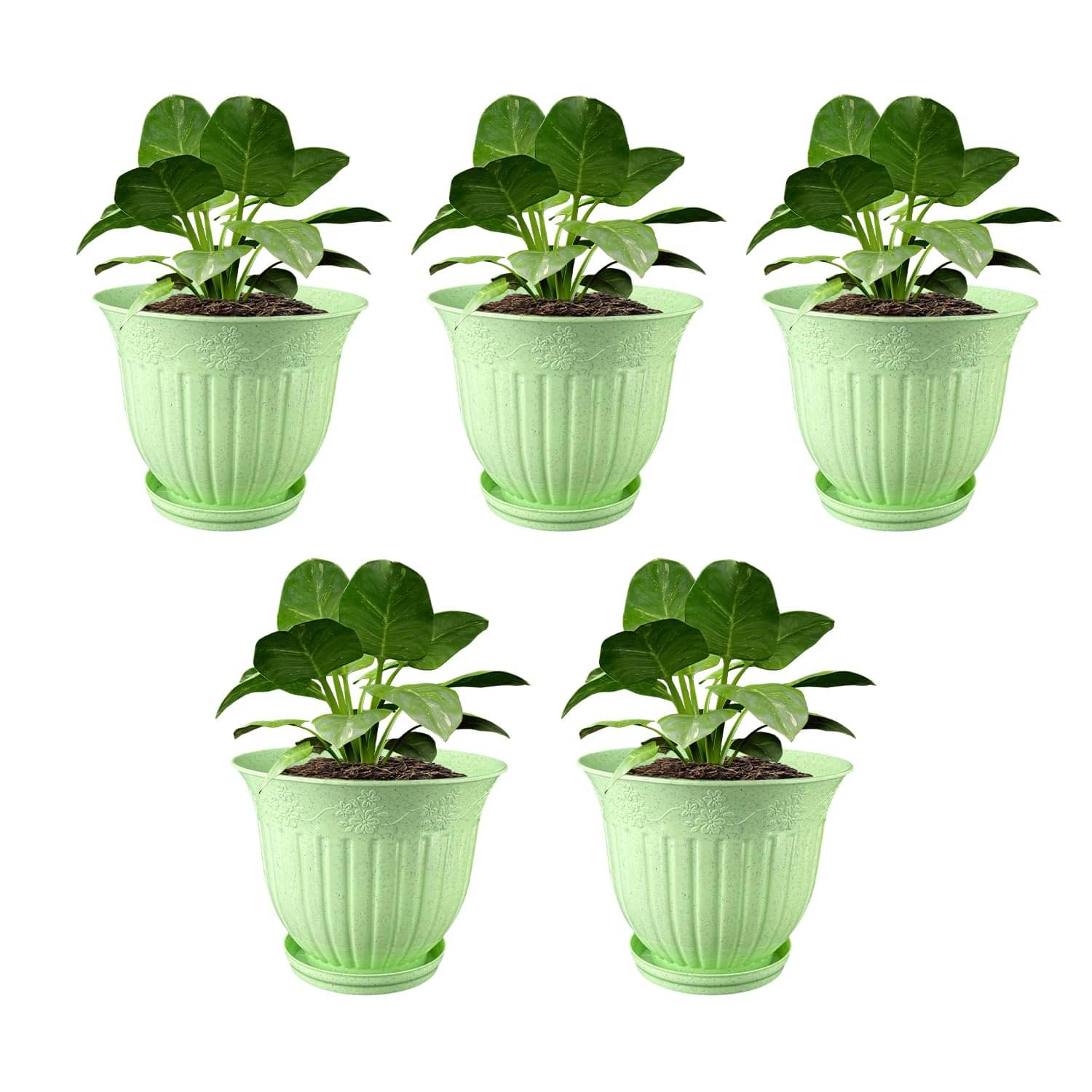 Love Flower Pot with Tray | Light Green, Round Shape, 9.5 Inch | Durable Plastic Planter | Ideal for Home, Office, Indoor & Outdoor Use - Set of 5 Love Flower Pot with Tray | Light Green, Round Shape, 9.5 Inch | Durable Plastic Planter | Ideal for Home, Office, Indoor & Outdoor Use - Set of 5