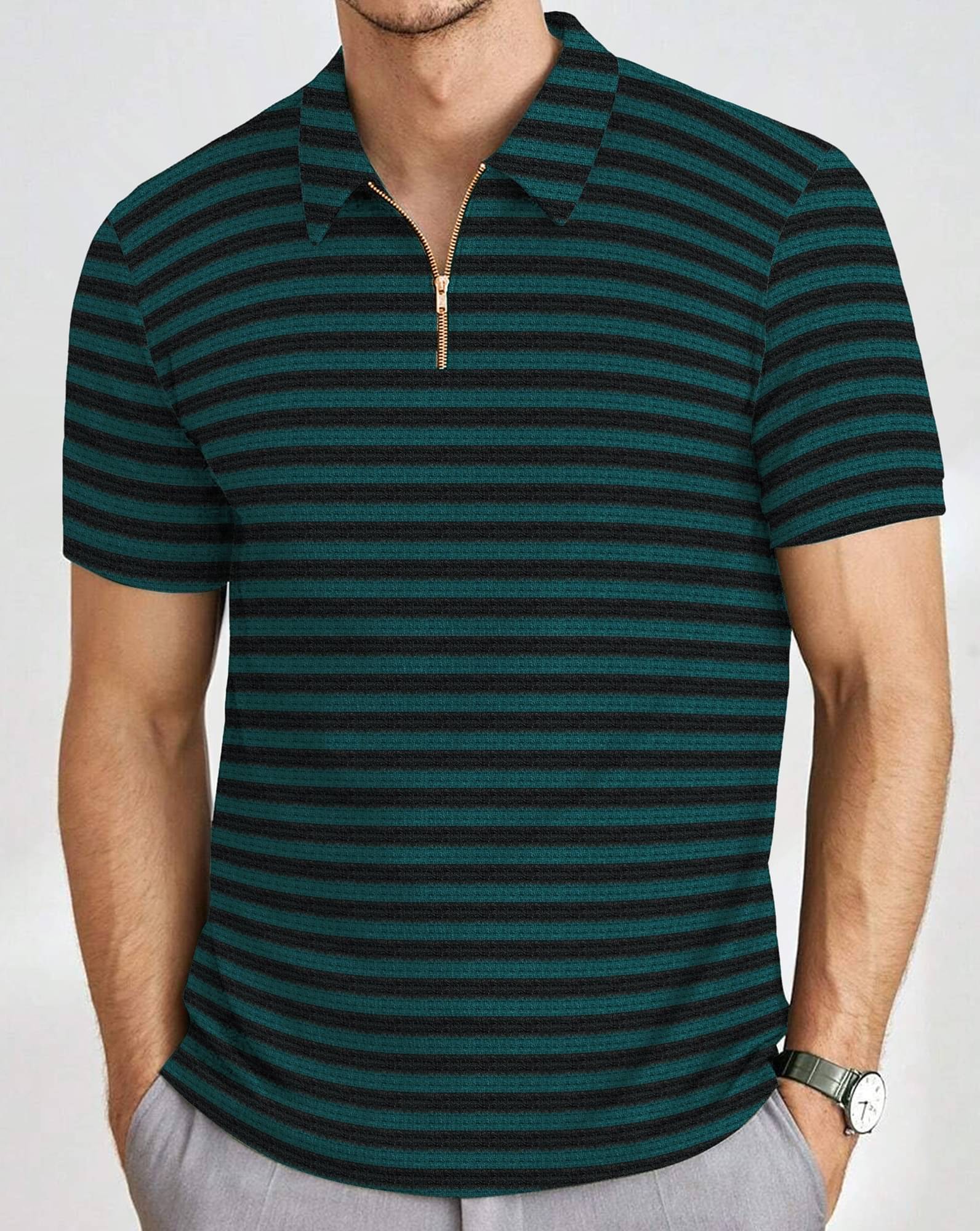     			MAKEMODE Men Polyester Regular Fit Self Design Polo T Shirt ( Teal Blue )