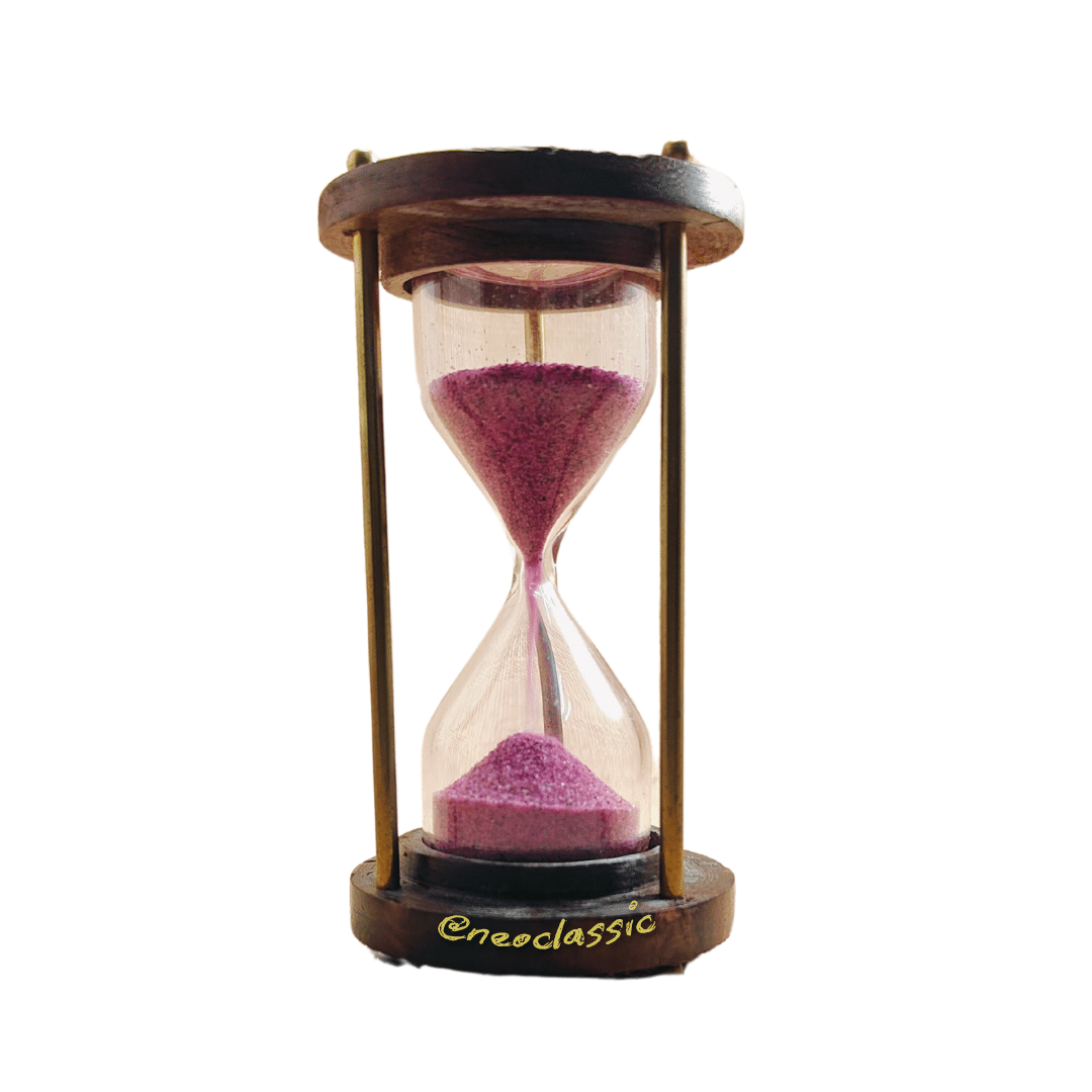     			Neo Classic Vintage Style Brass and Wood Sand Timer Sand Glass Hour Glass Sand Clock Ideal for Exercise Making Tea 4 inch, 5 Minutes (Pink)