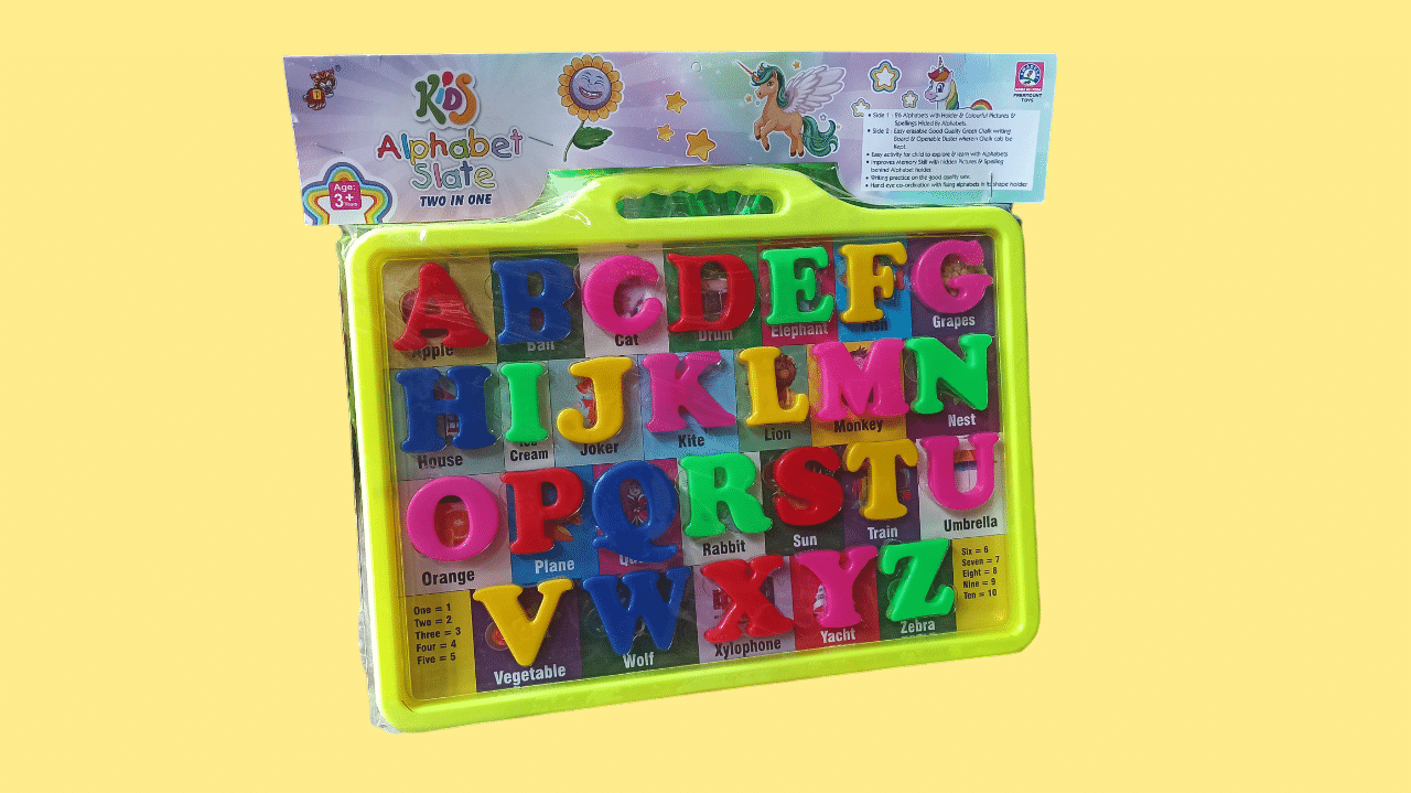 OLIFIN Educational Alphabetic Slate 2 in 1 to Learn Alphabets with Pictures,Alphabet Puzzel salte for Kids ,Learn spellings with Green Writing Board and Chalk in Assorted Colours for Kids PACK OF 1 OLIFIN Educational Alphabetic Slate 2 in 1 to Learn Alphabets with Pictures,Alphabet Puzzel salte for Kids ,Learn spellings with Green Writing Board and Chalk in Assorted Colours for Kids PACK OF 1