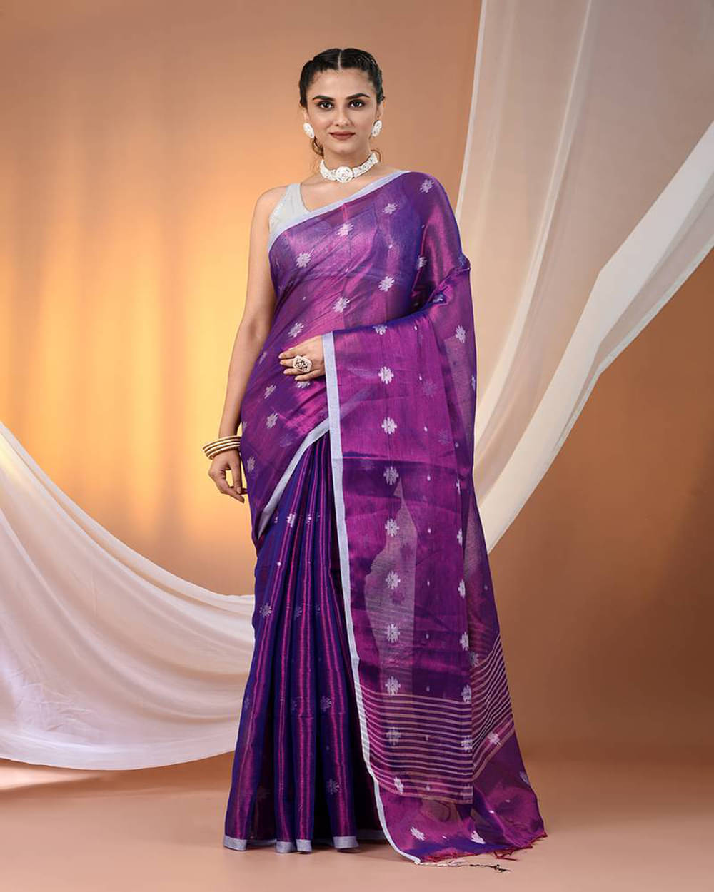     			PIYARI FASHION Tissue Embellished Tant Saree With Unstitched Blouse Piece ( Purple )