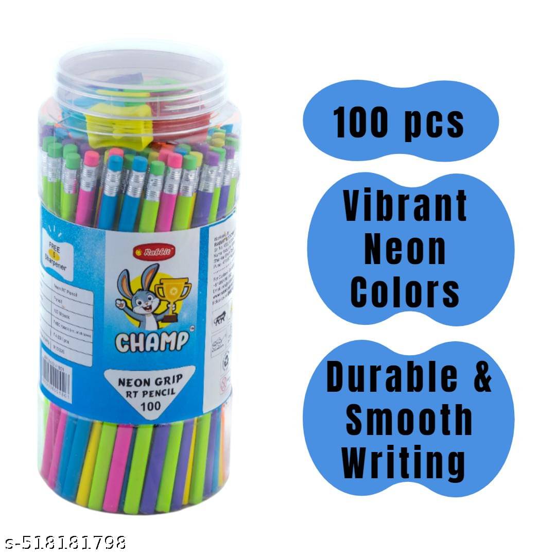 Rabbit Champ Neon Pencils Jar – 100 Pcs + 5 Free Sharpeners | Hexagonal Easy-Grip | Rubber Tip for Smooth Writing | Neon Pencils | Perfect for School & Office Rabbit Champ Neon Pencils Jar – 100 Pcs + 5 Free Sharpeners | Hexagonal Easy-Grip | Rubber Tip for Smooth Writing | Neon Pencils | Perfect for School & Office