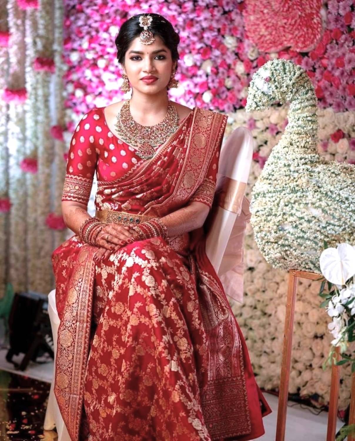     			Rv fashion Cotton Silk Printed Banarasi saree With Unstitched Blouse Piece ( Red )