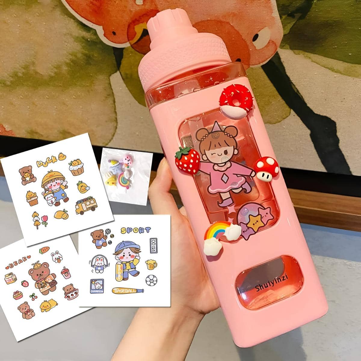 SARVASHVA TRENDS Cartoon water bottle for kids, kawaii water bottle Multicolour Plastic Water Bottle 700 mL ( Set of 1 )