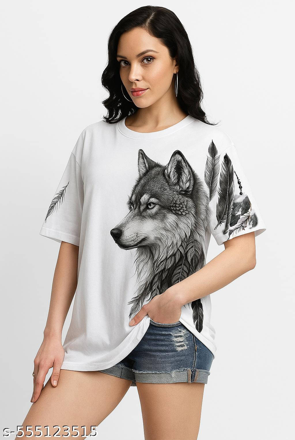     			SPAB Women Cotton Blend Printed Oversized Fit Round Neck T-Shirt ( Off White )