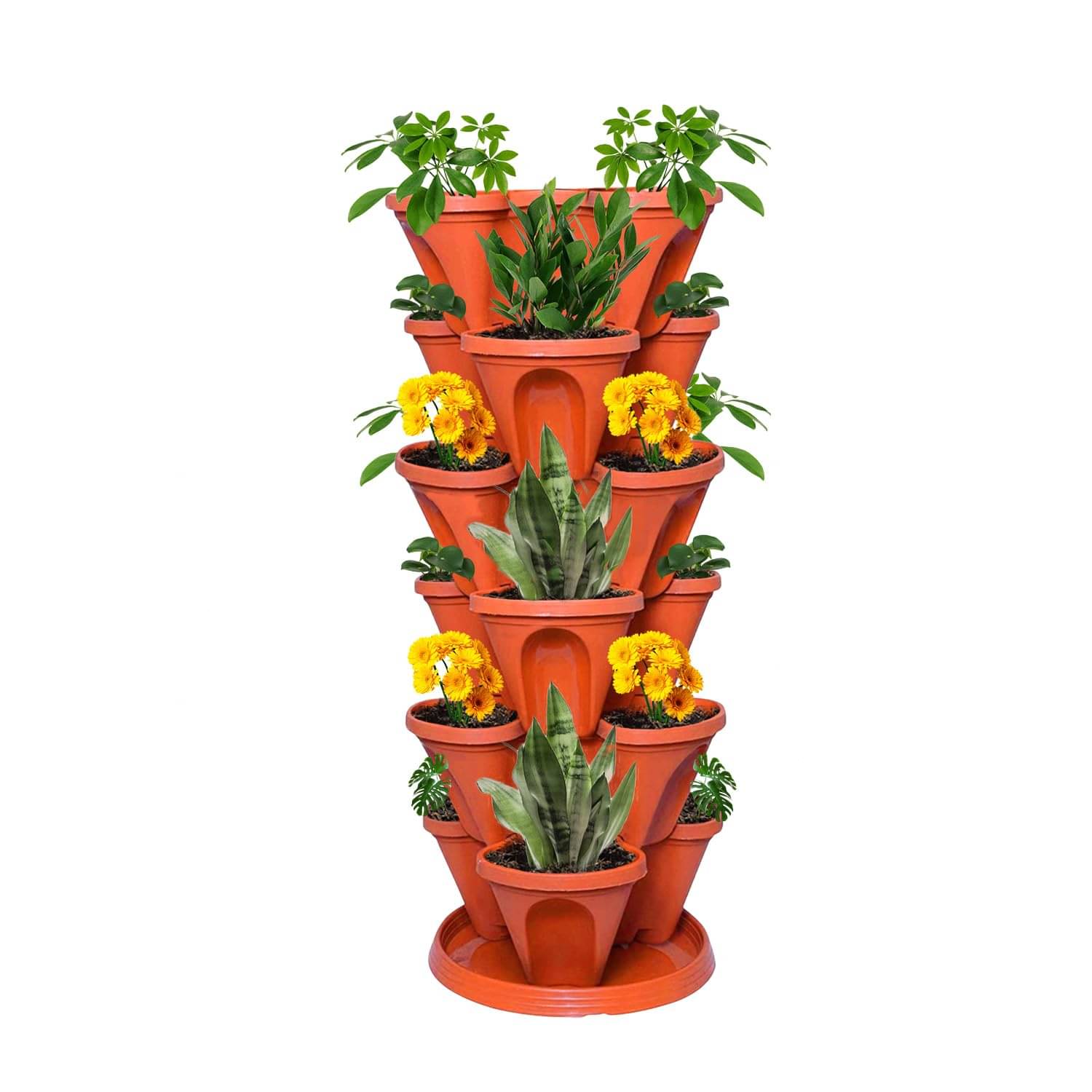 Stylish Brown Stack-A-Pot Hanging Planters - 7 Pieces| Space-Saving Multi-Tier Design with Water Tray | for Home, Balcony, Patio, and Garden Stylish Brown Stack-A-Pot Hanging Planters - 7 Pieces| Space-Saving Multi-Tier Design with Water Tray | for Home, Balcony, Patio, and Garden