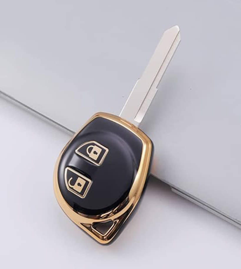     			TPU Gold Car Smart Key Cover Compatible for Maruti Suzuki S-Presso, Dzire, Ignis, Alto, Vitara, Brezza, Celerio, Ertiga, Ciaz, S-Cross, Baleno 2 Push Button Key Shell Case Holder (Black) Pack of 1
