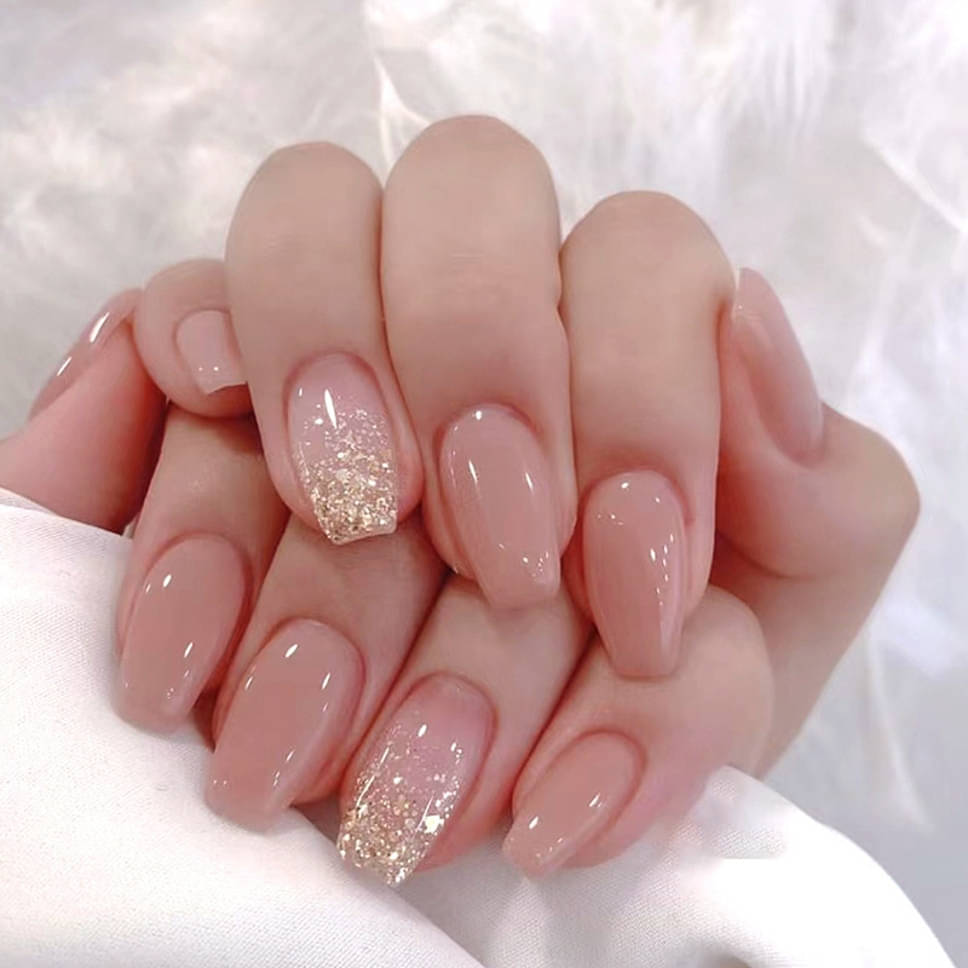 The Pink Truck Set of 24 Artificial Reusable Nails In Blush With Golden Crush Design With Glue The Pink Truck Set of 24 Artificial Reusable Nails In Blush With Golden Crush Design With Glue