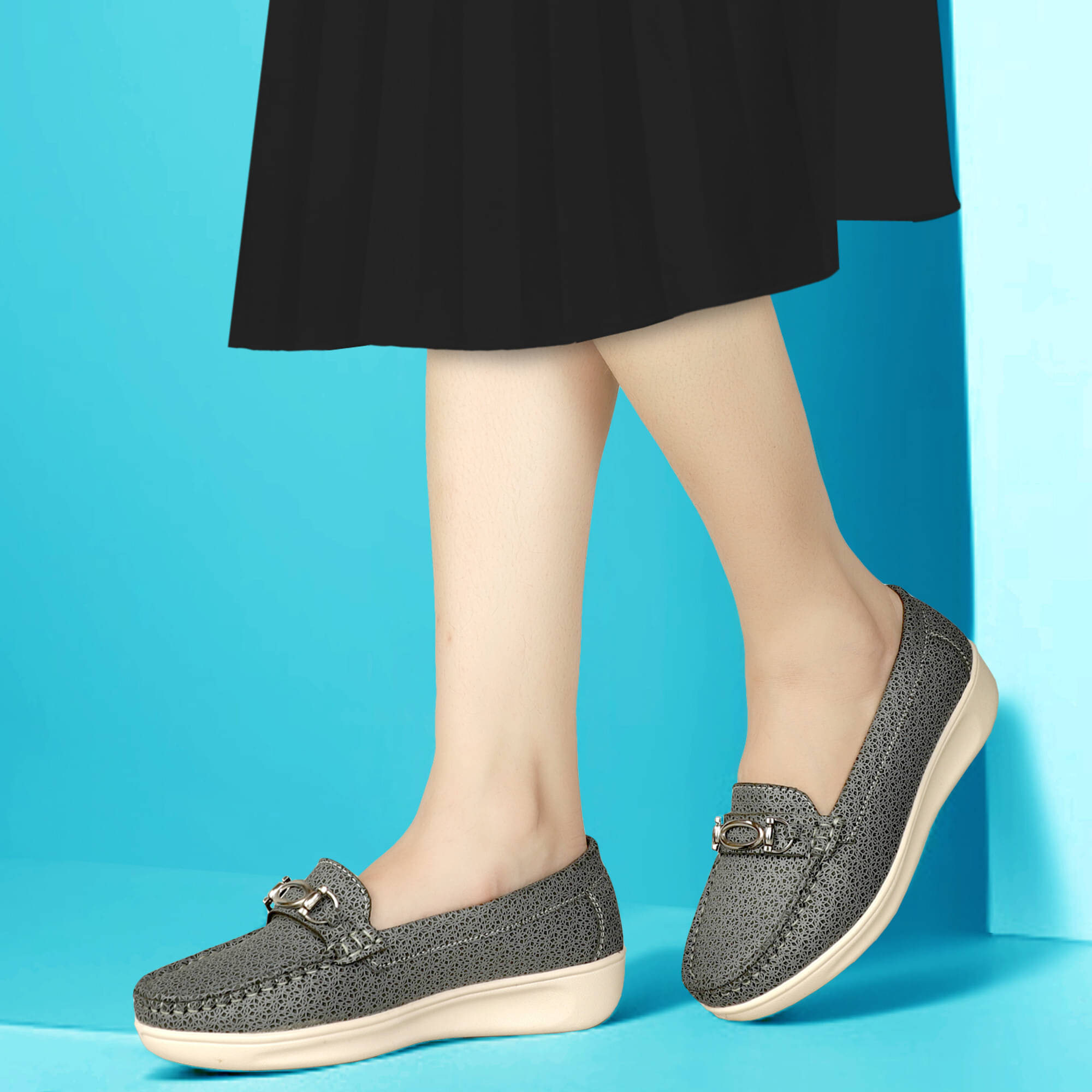     			Trotus Gray Women's Loafers