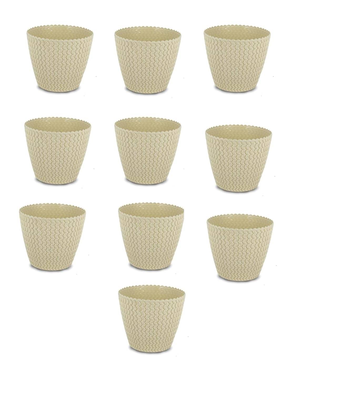     			Unique Design Round Shape 7Inch (17.78cm) Cream Poppy Flower Pot Indoor and Outdoor Planter for Decoration - Set of 10