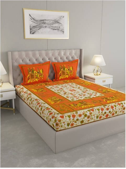 WAR TRADE Cotton 1 Double Bedsheet with 2 Pillow Covers ( Orange ) WAR TRADE Cotton 1 Double Bedsheet with 2 Pillow Covers ( Orange )