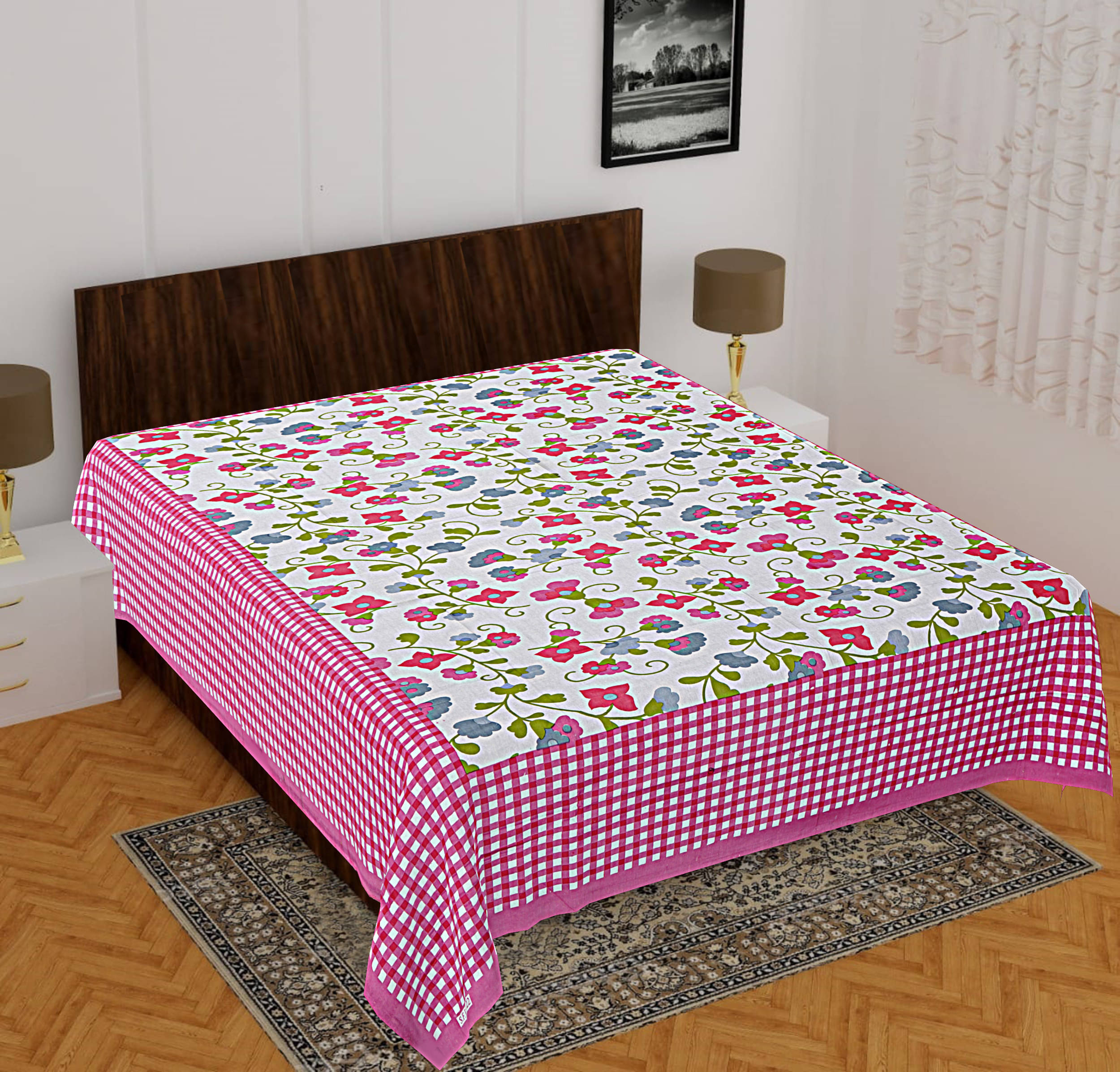    			WAR TRADE Cotton 1 Double Bedsheet with 2 Pillow Covers ( Pink )