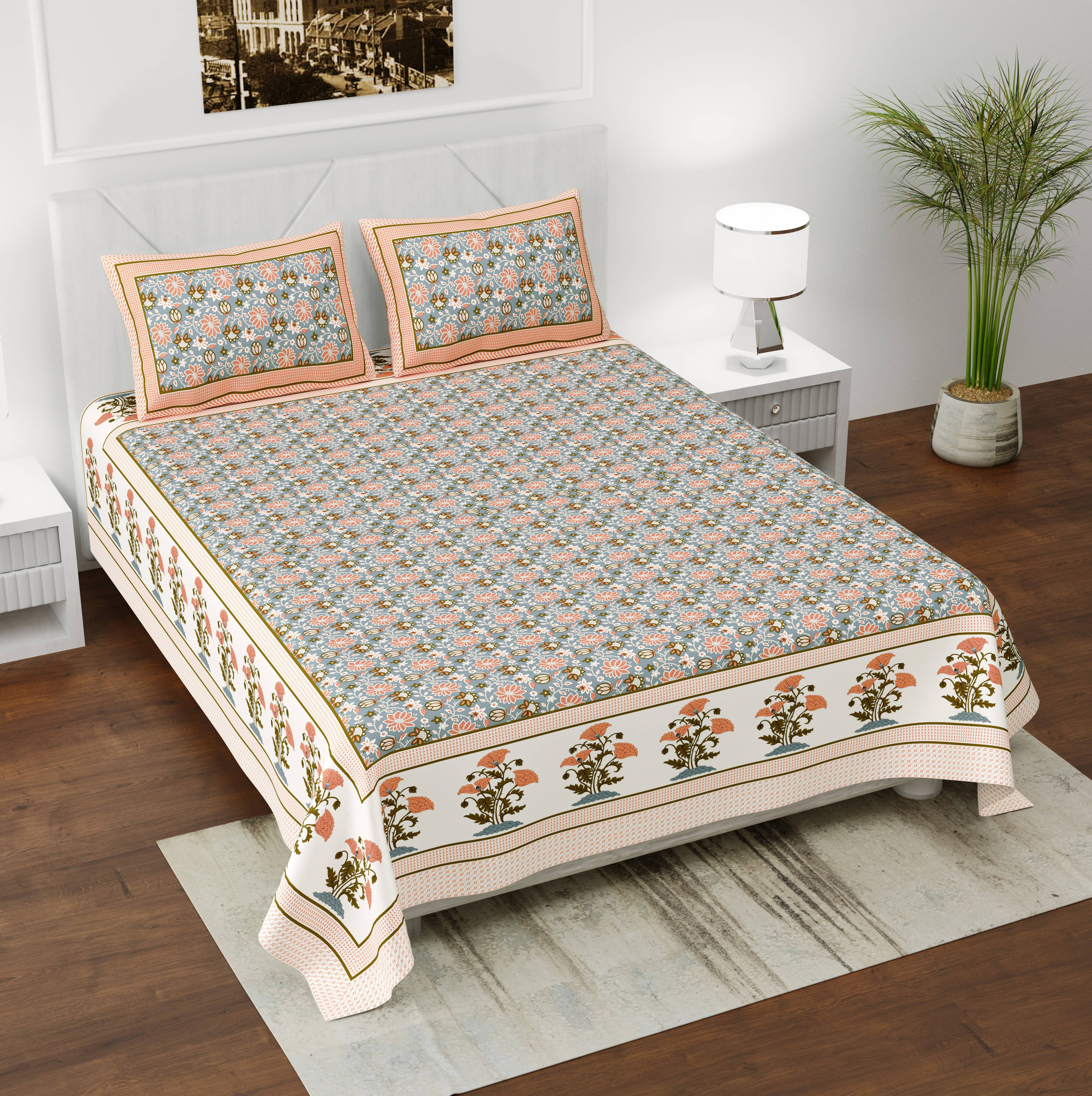     			WAR TRADE Cotton 1 Double Bedsheet with 2 Pillow Covers ( Yellow )