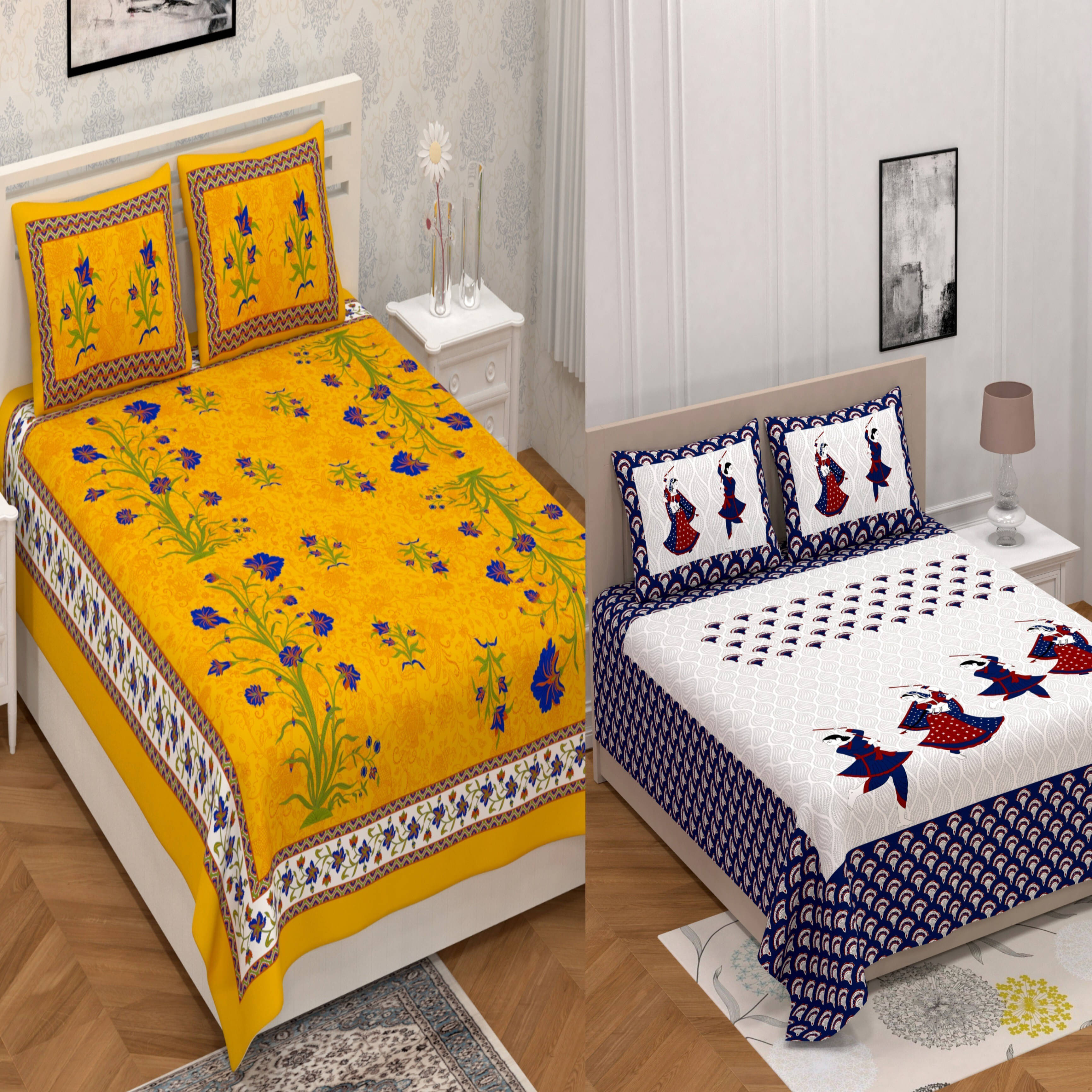     			WAR TRADE Cotton 1 Double Bedsheet with 2 Pillow Covers ( Blue )