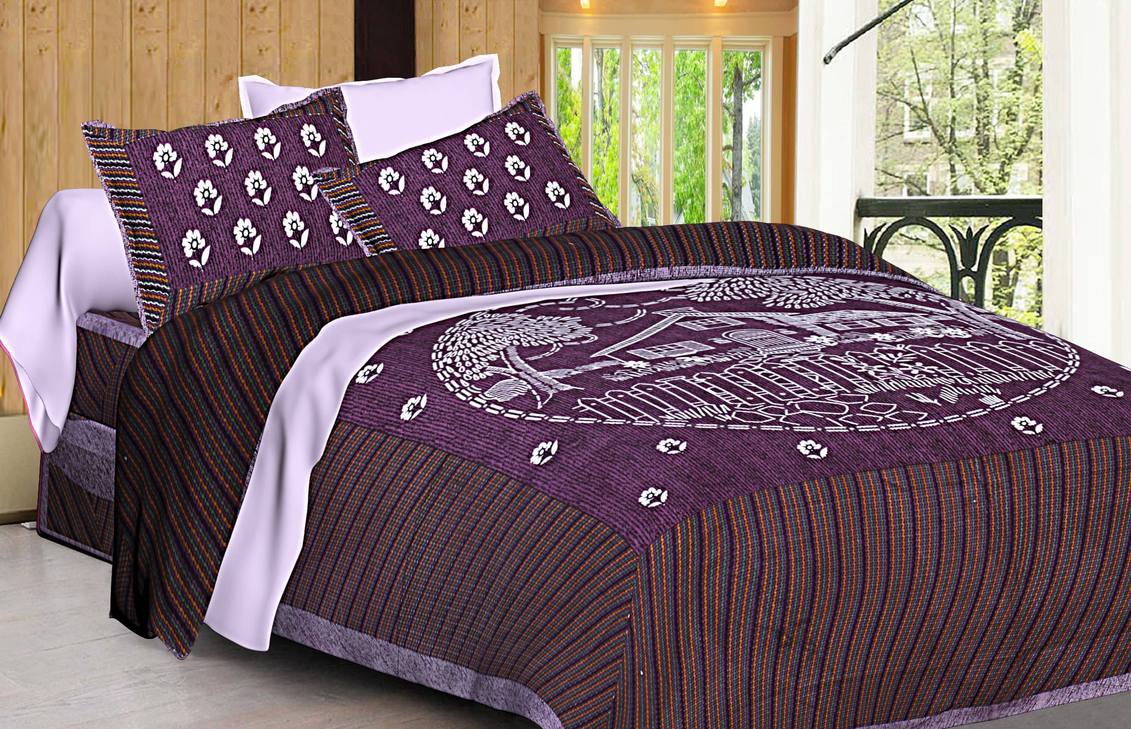     			WAR TRADE Cotton 1 Double Bedsheet with 2 Pillow Covers ( Maroon )