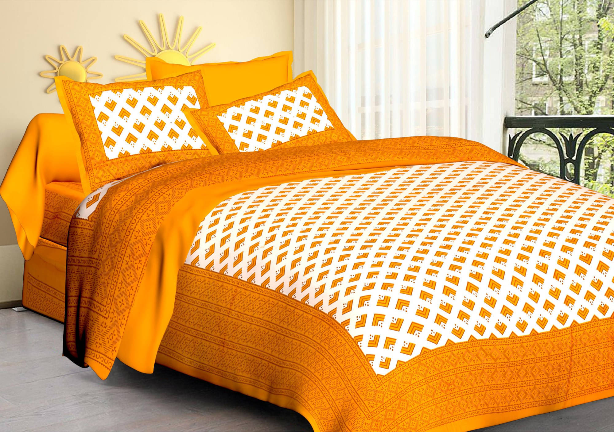     			WAR TRADE Cotton 1 Double Bedsheet with 2 Pillow Covers ( Orange )