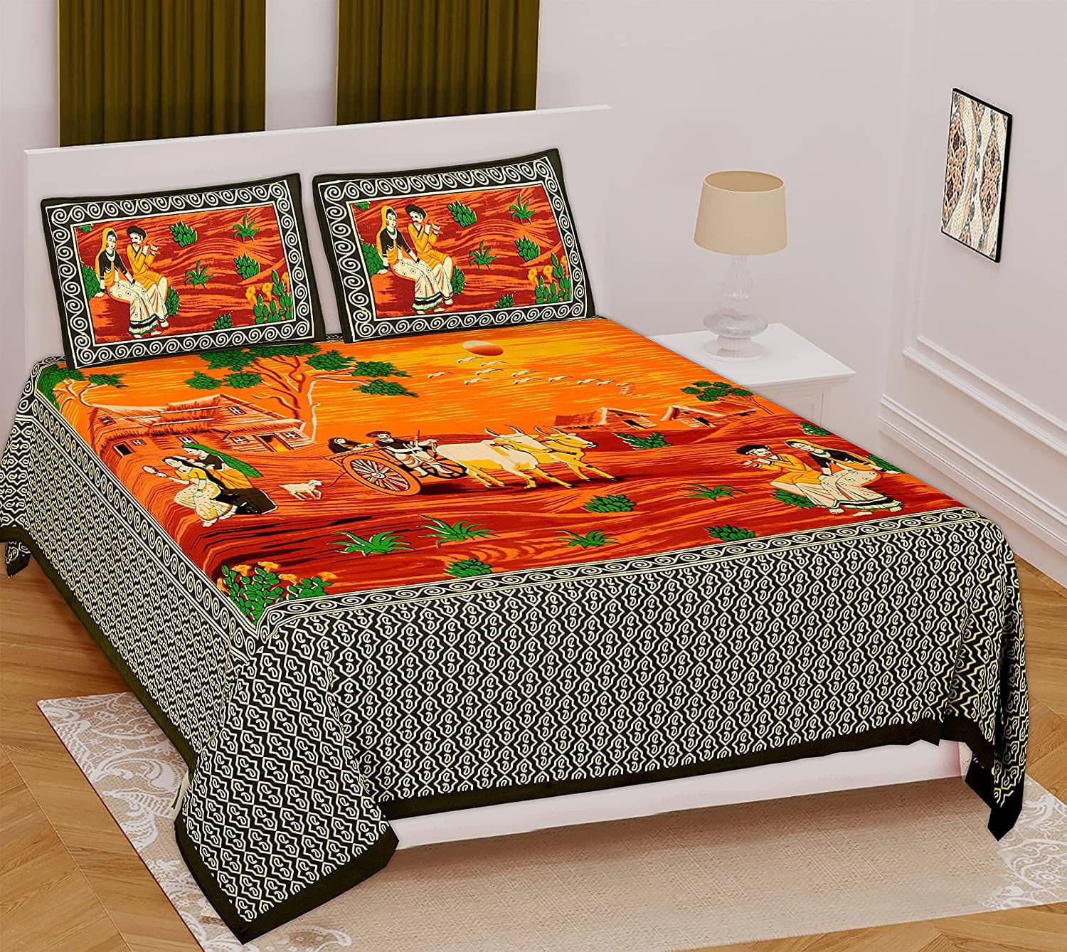 WAR TRADE Cotton 1 Double Bedsheet with 2 Pillow Covers ( Multicolor )     			WAR TRADE Cotton 1 Double Bedsheet with 2 Pillow Covers ( Multicolor )