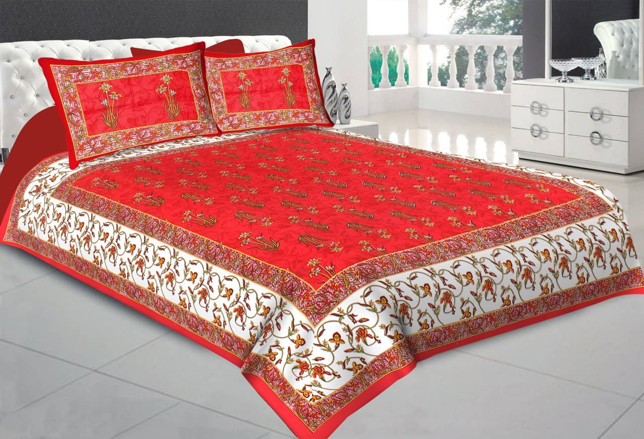     			WAR TRADE Cotton 1 Double Bedsheet with 2 Pillow Covers ( Red )