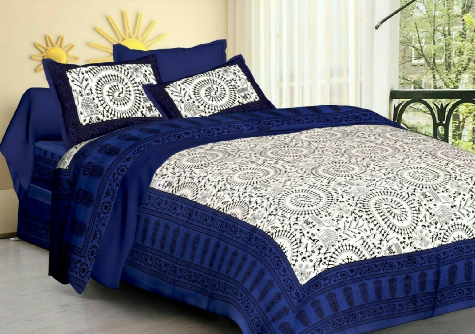     			WAR TRADE Cotton 1 Double Bedsheet with 2 Pillow Covers ( Blue )