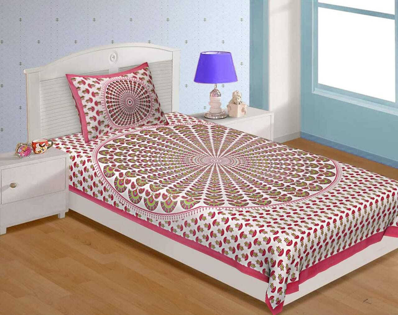     			WAR TRADE Cotton 1 Single Bedsheet with 1 Pillow Cover ( Pink )