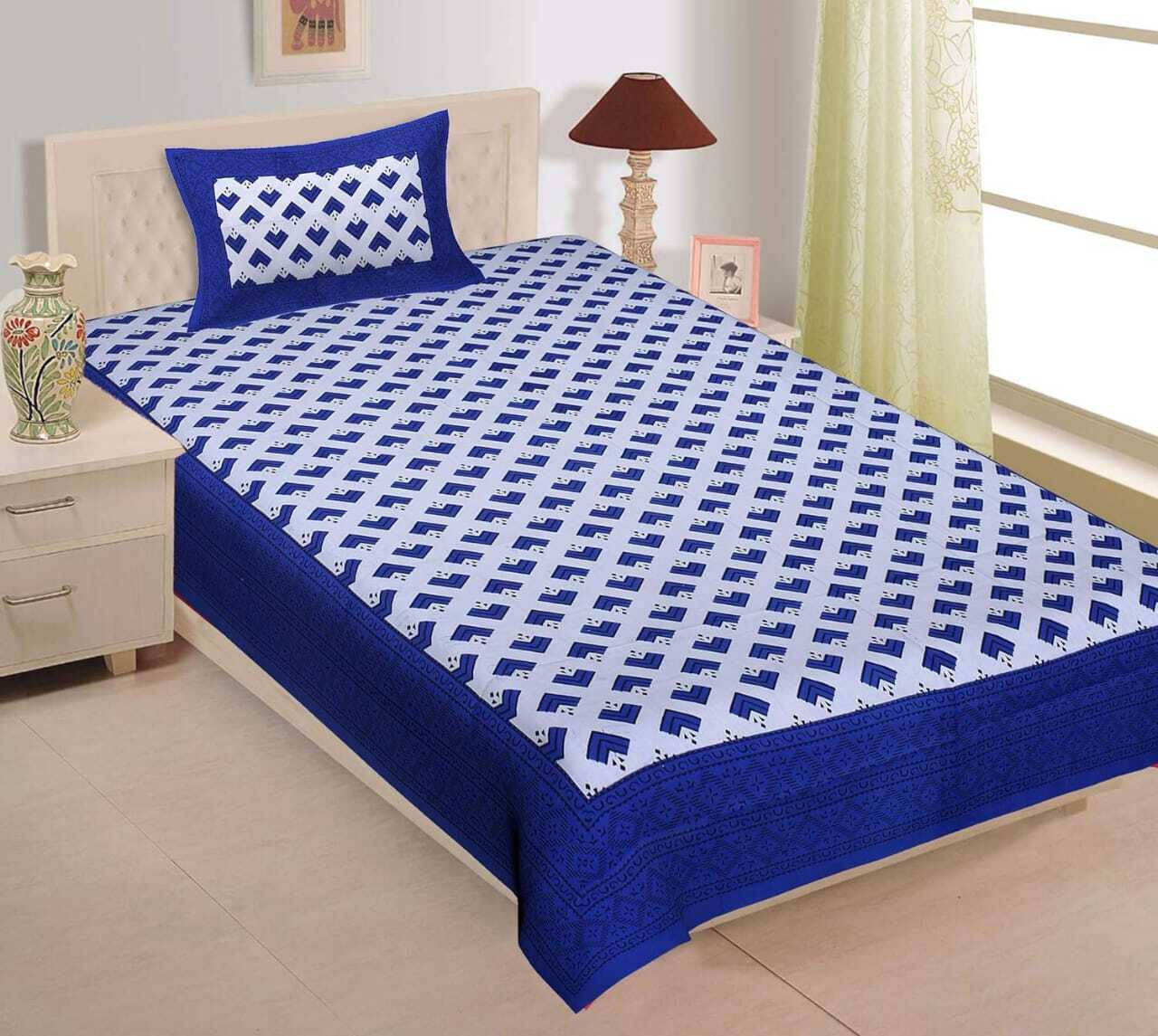 WAR TRADE Cotton 1 Single Bedsheet with 1 Pillow Cover ( Blue ) WAR TRADE Cotton 1 Single Bedsheet with 1 Pillow Cover ( Blue )