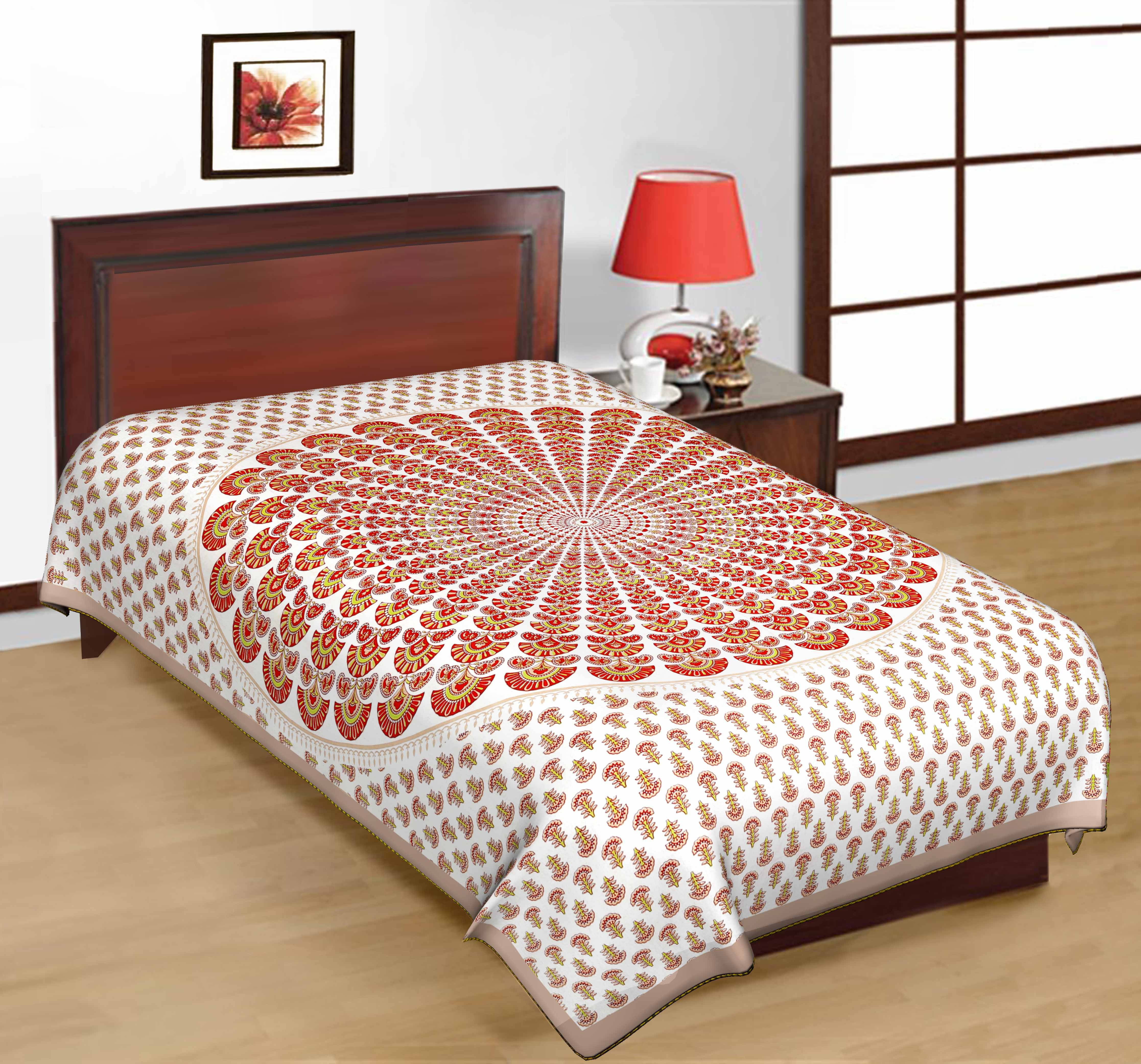     			WAR TRADE Cotton 1 Single Bedsheet with 1 Pillow Cover ( Red )