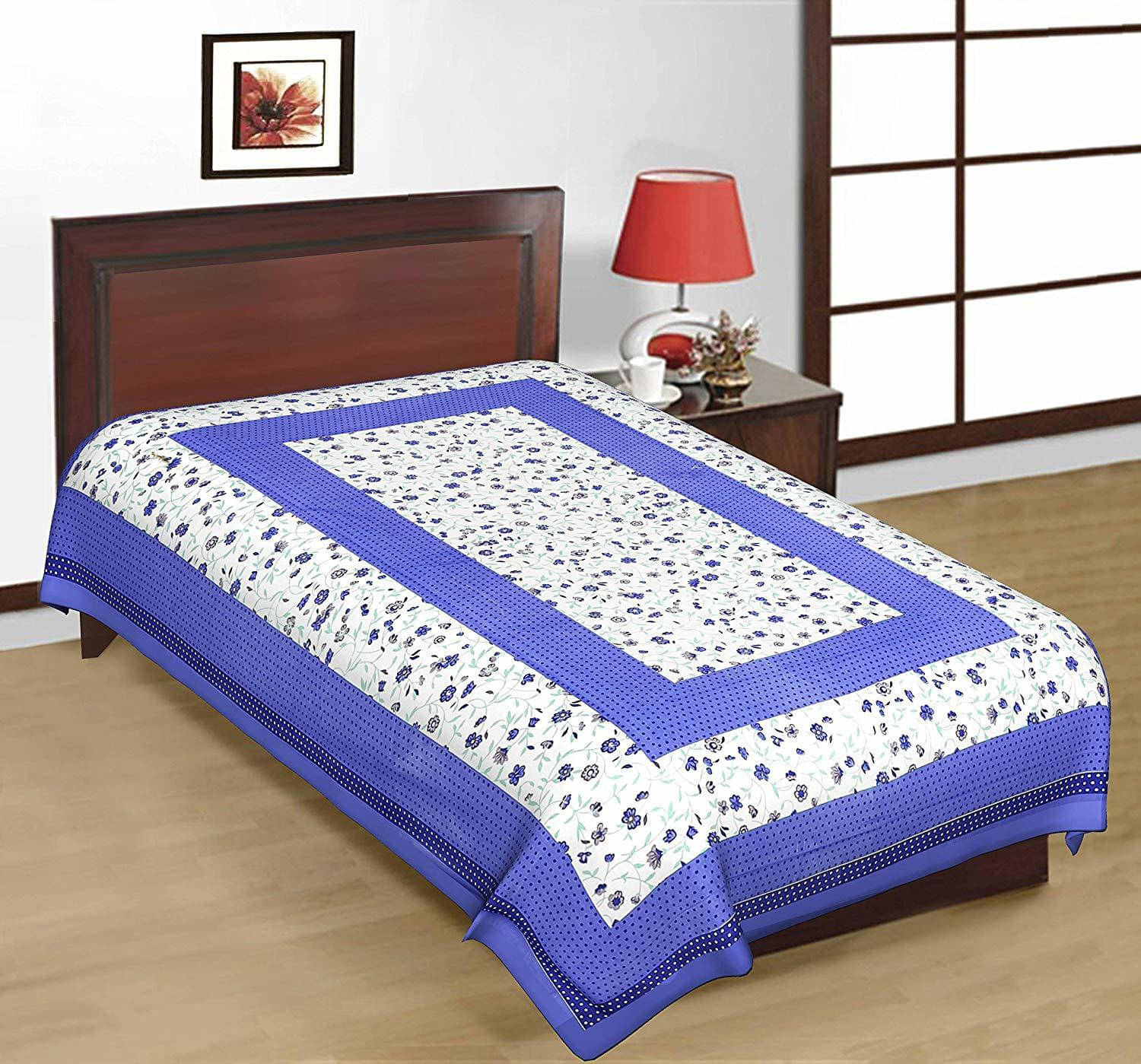     			WAR TRADE Cotton 1 Single Bedsheet with 1 Pillow Cover ( Blue )