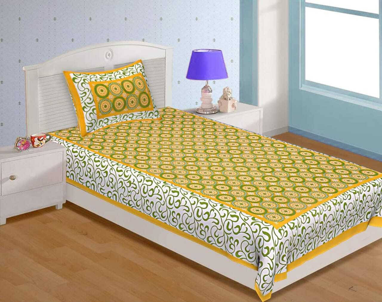 WAR TRADE Cotton 1 Single Bedsheet with 1 Pillow Cover ( Yellow ) WAR TRADE Cotton 1 Single Bedsheet with 1 Pillow Cover ( Yellow )