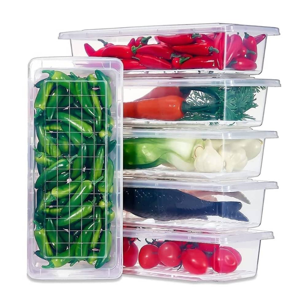     			Wilinty Fridge Storage Containers Set of 6-1500 ml Stackable Fridge Organiser Boxes with Drain Plate and Lid