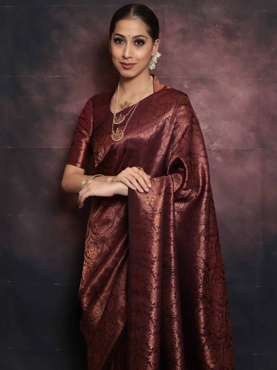 fab woven Art Silk Woven Kanjeevaram Sarees With Unstitched Blouse Piece ( Maroon ) - Sarees | Buy online on ZillyBuy