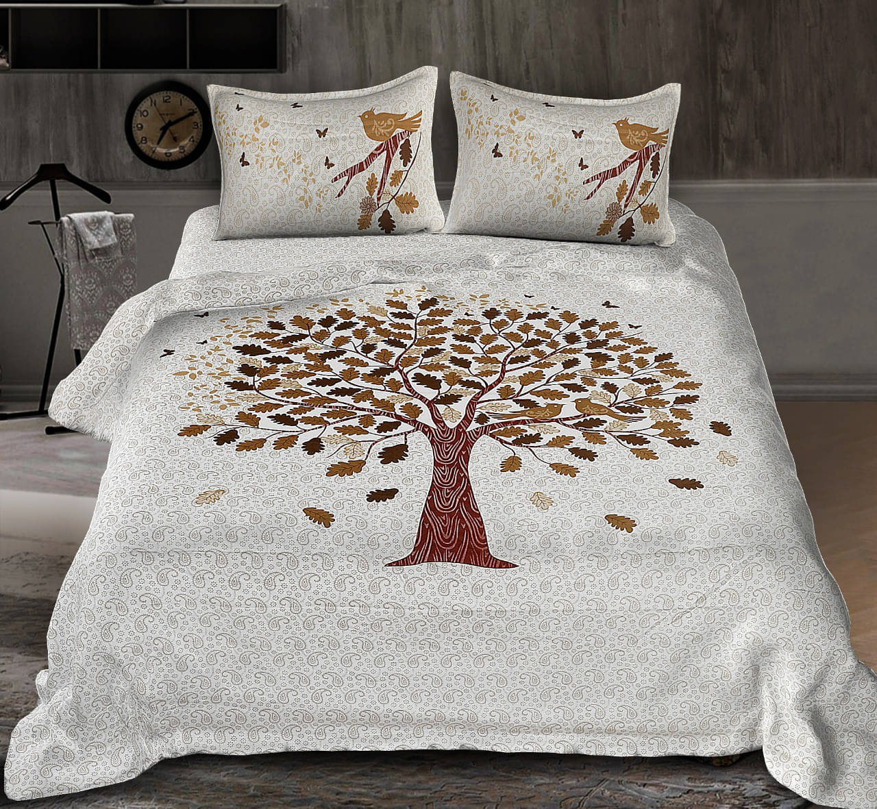     			Batham Handloom Cotton 1 Double Bedsheet with 2 Pillow Covers ( Brown )