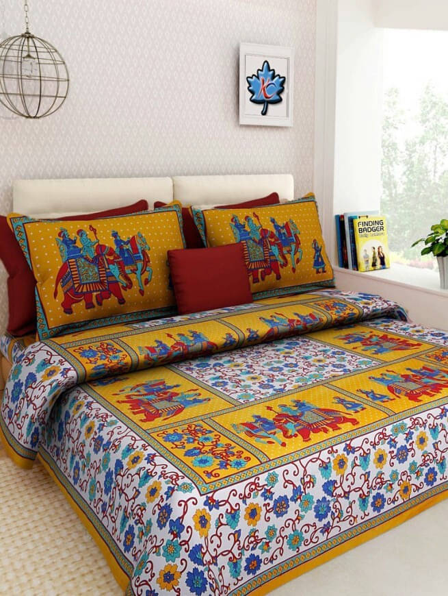     			Batham Handloom Cotton 1 Double Bedsheet with 2 Pillow Covers ( Multicolor )
