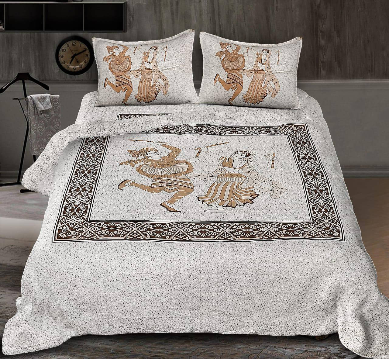     			Batham Handloom Cotton 1 Double Bedsheet with 2 Pillow Covers ( Brown )