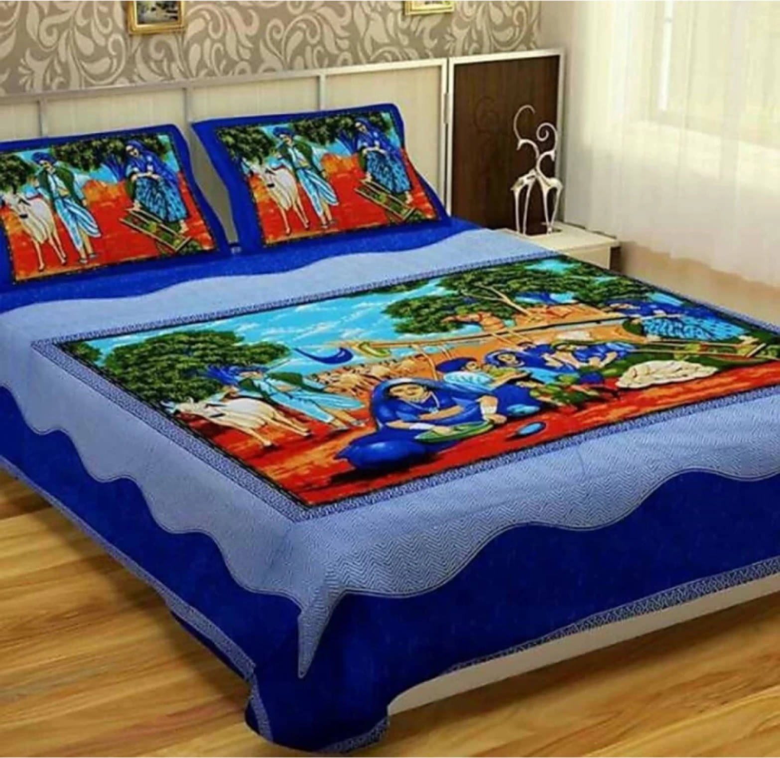     			Batham Handloom Cotton 1 Double Bedsheet with 2 Pillow Covers ( Yellow )