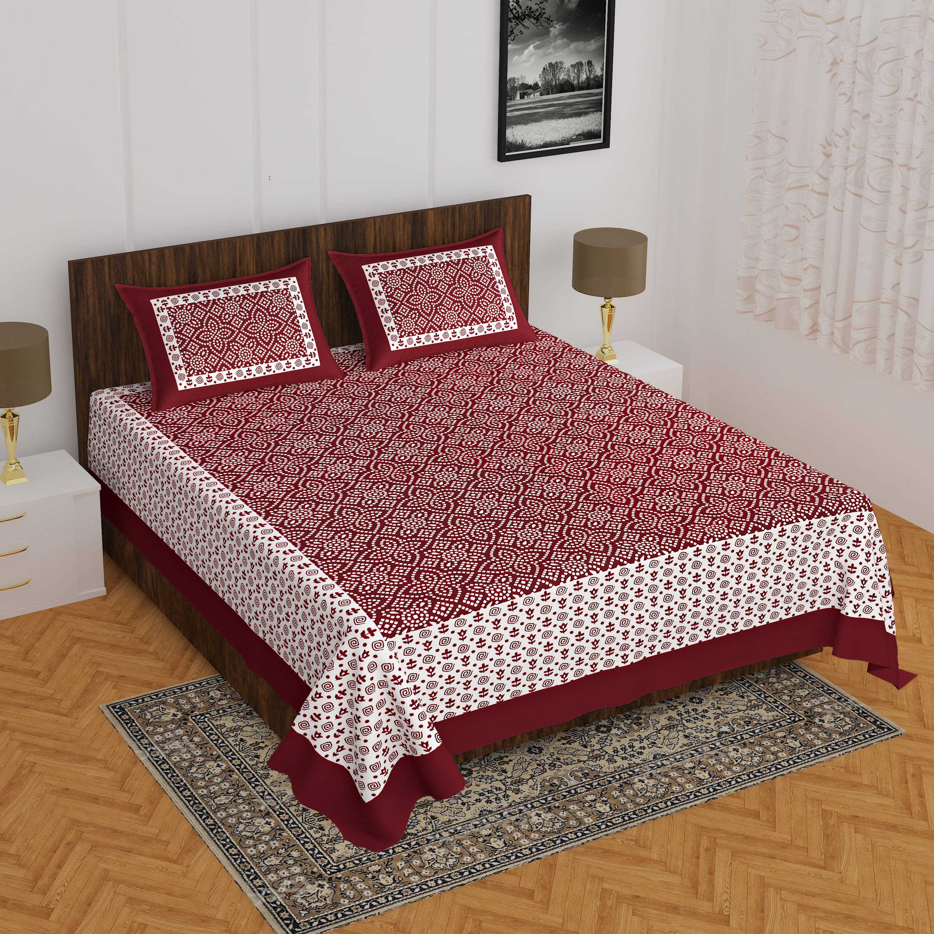     			Batham Handloom Cotton 1 Double Bedsheet with 2 Pillow Covers ( Multicolor )