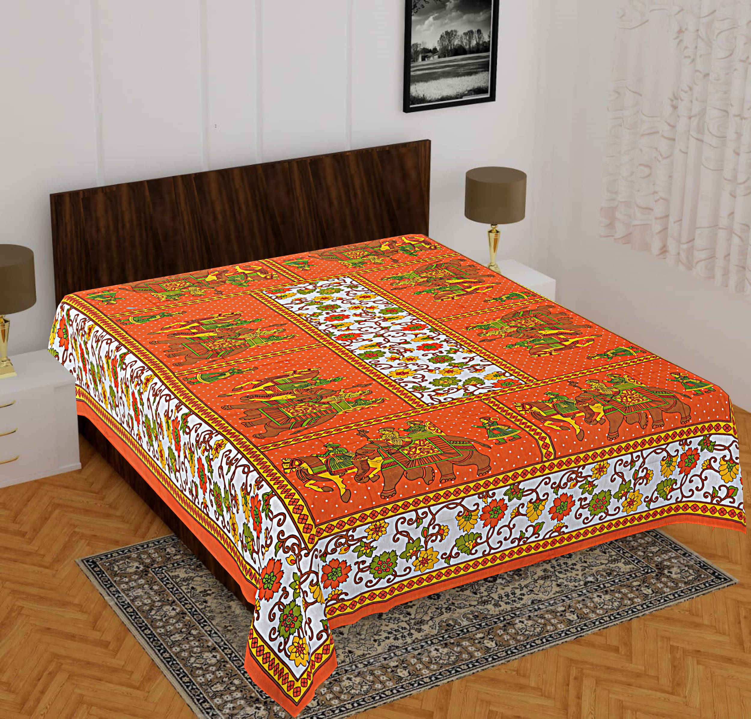 Batham Handloom Cotton 1 Double Bedsheet with 2 Pillow Covers ( Orange ) Batham Handloom Cotton 1 Double Bedsheet with 2 Pillow Covers ( Orange )
