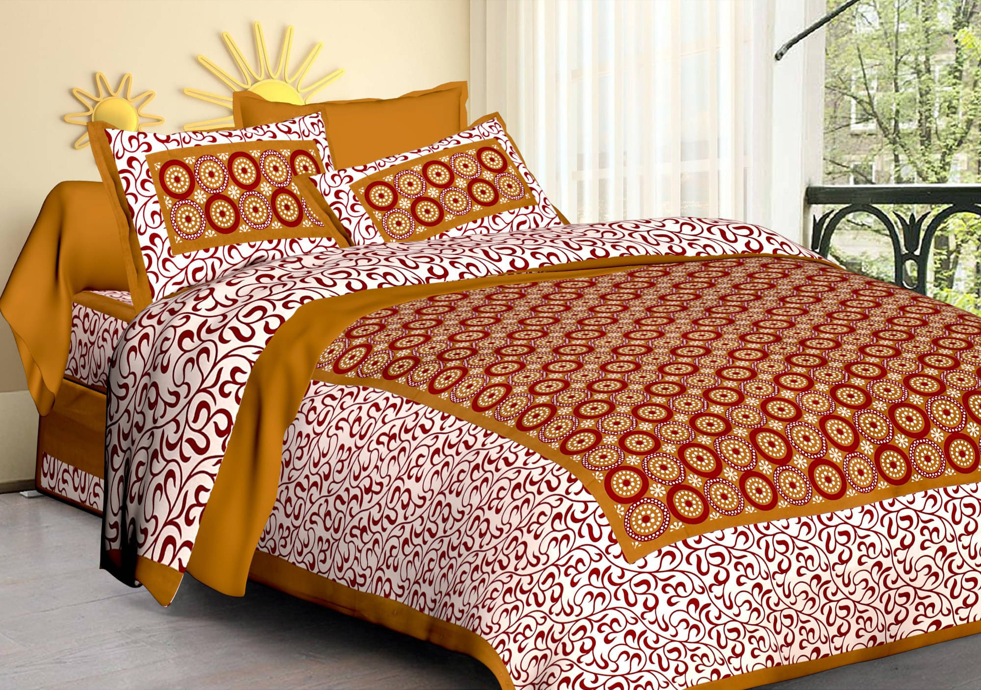     			Batham Handloom Cotton 1 Double Bedsheet with 2 Pillow Covers ( Brown )