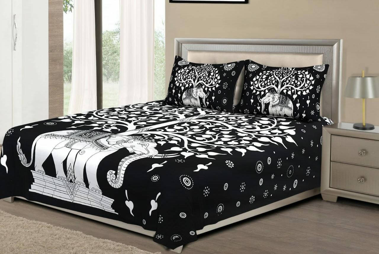 Batham Handloom Cotton 1 Double Bedsheet with 2 Pillow Covers ( Black ) Batham Handloom Cotton 1 Double Bedsheet with 2 Pillow Covers ( Black )