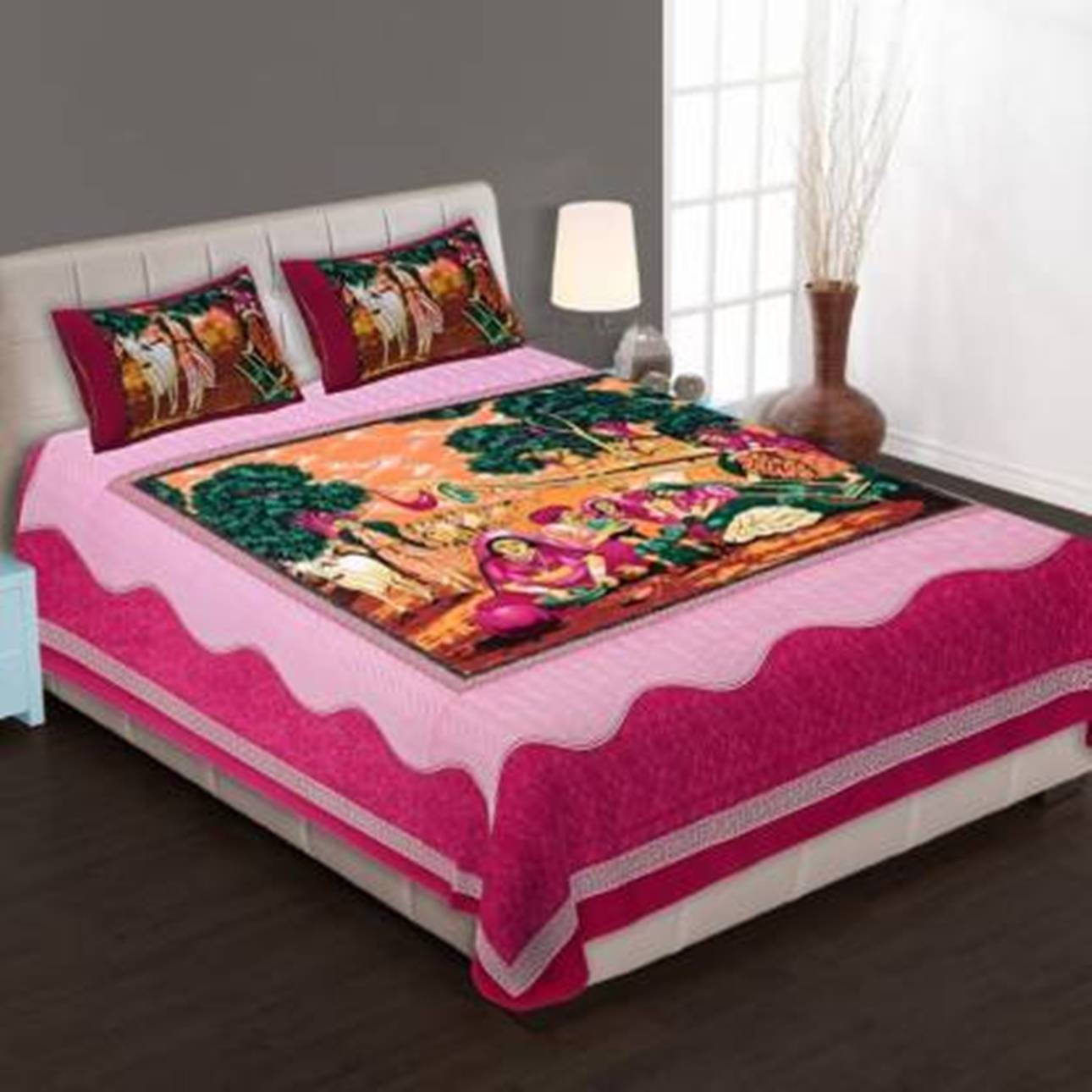 Batham Handloom Cotton 1 Double Bedsheet with 2 Pillow Covers ( Pink ) Batham Handloom Cotton 1 Double Bedsheet with 2 Pillow Covers ( Pink )